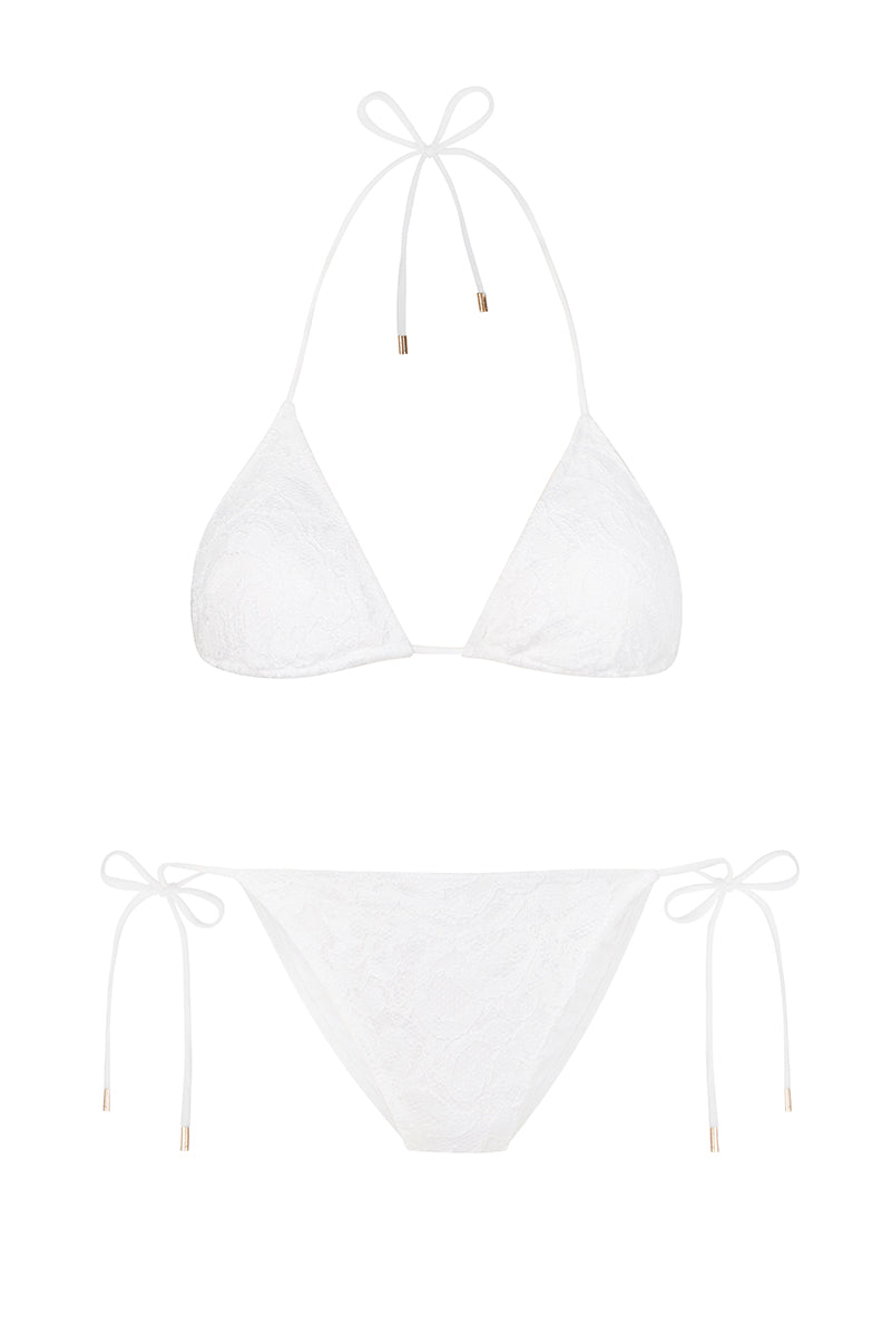 White Lace Removeable Pad Triangle Bikini Top
